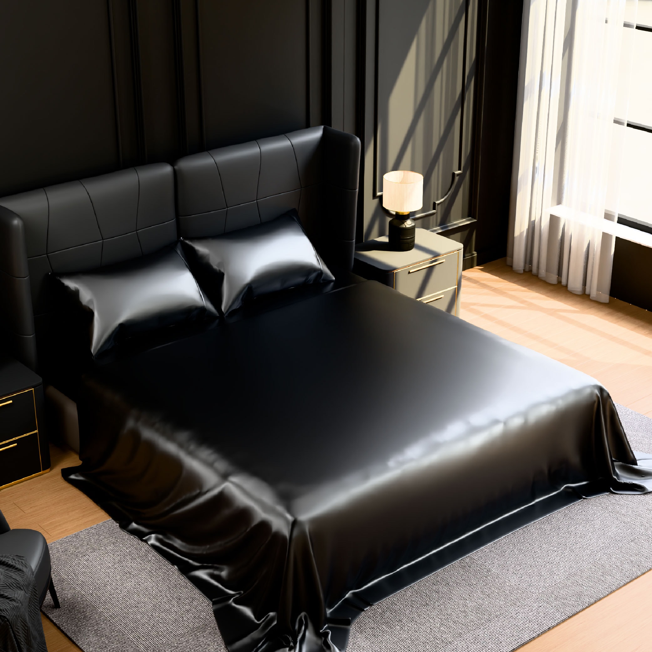 Satin Bed Sheets, Queen Size Sheets Set, 4 Pcs Silky Bedding Set With 15 Inches Deep Pocket For Mattress (Queen, Black)_voghion.com